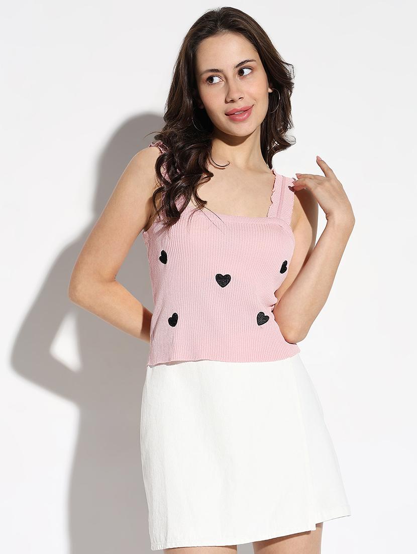 women self design sleeveless detailed top
