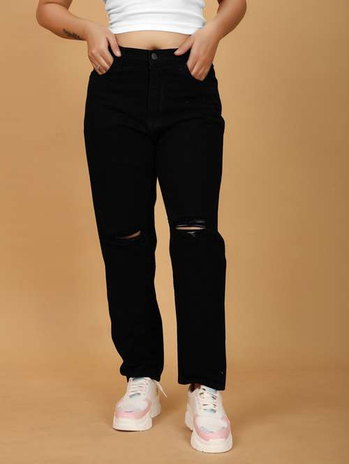 women solid higf rise straight fit jean - 21562785 - Standard Image - 0