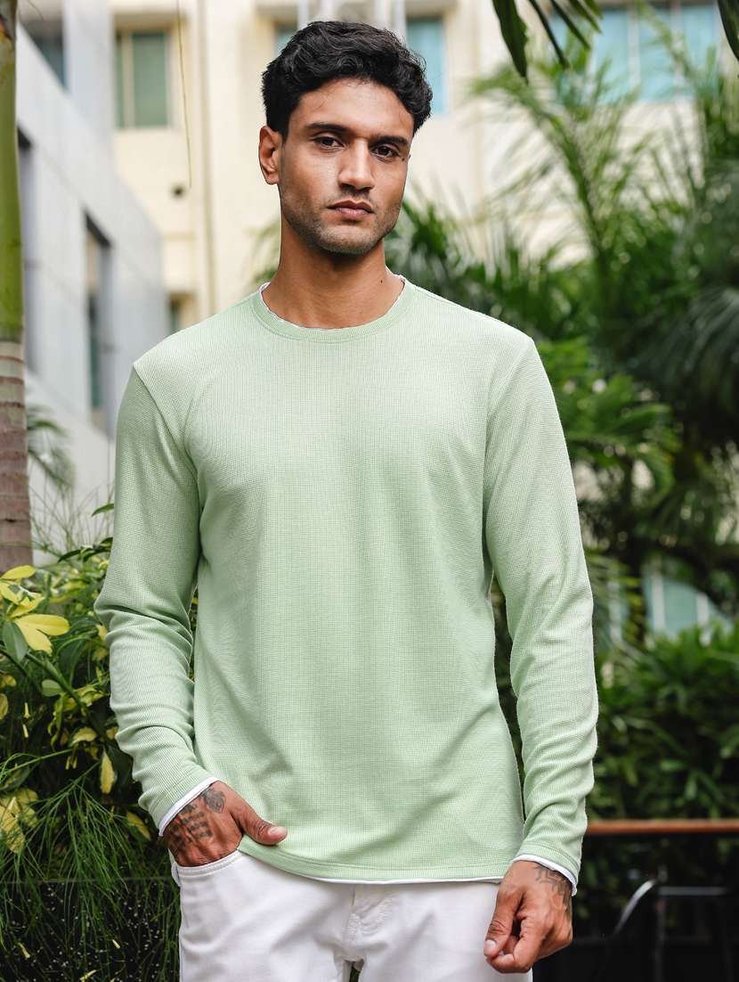 men round neck plain long sleeve t-shirt