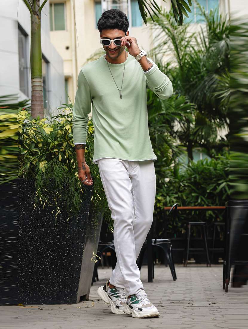 men round neck plain long sleeve t-shirt - 21563299 -  Standard Image - 3