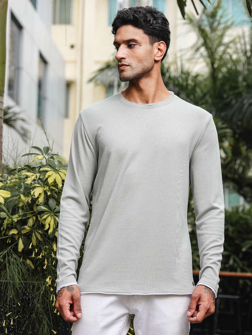 men round neck plain long sleeve t-shirt - 21563300 - Zoom Image - 0