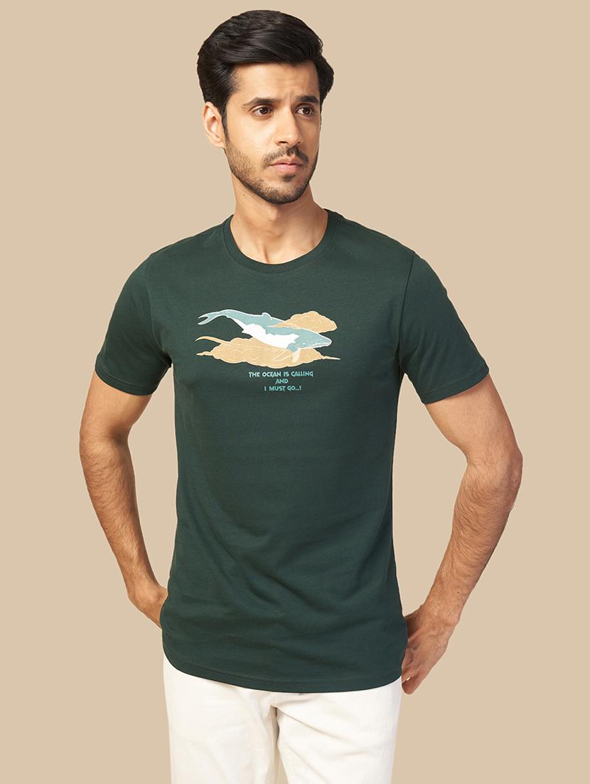 men round neck chest print t-shirt - 21563304 -  Zoom Image - 0