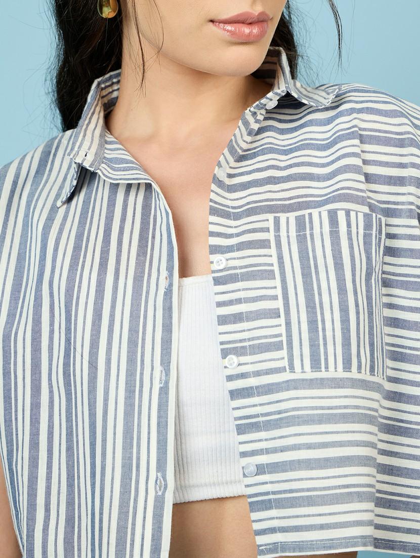 women blue stripes crop shirt - 21563504 - Standard Image - 5