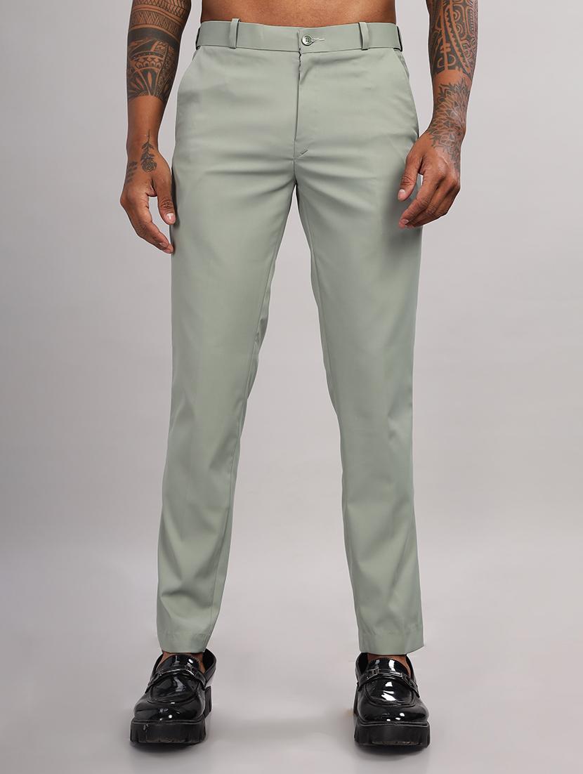 men solid flat front slim fit trouser