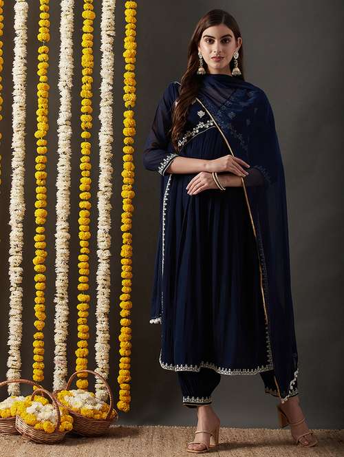 women embroidered three quarter sleeves suit set - 21563796 -  Standard Image - 0