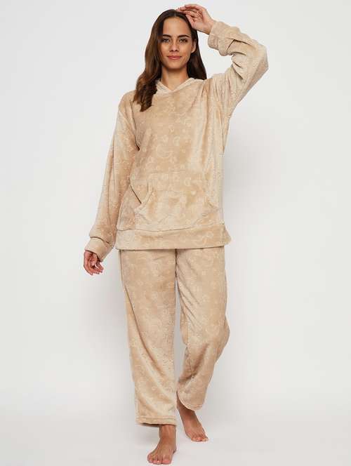 women long sleeve solid nightwear set - 21564076 -  Standard Image - 0