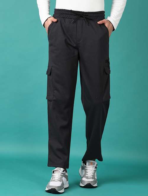 men black solid regular fit full length cargo - 21564129 -  Standard Image - 0