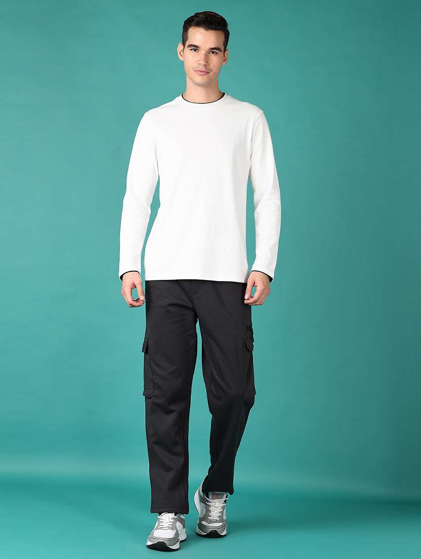 men black solid regular fit full length cargo - 21564129 -  Standard Image - 3