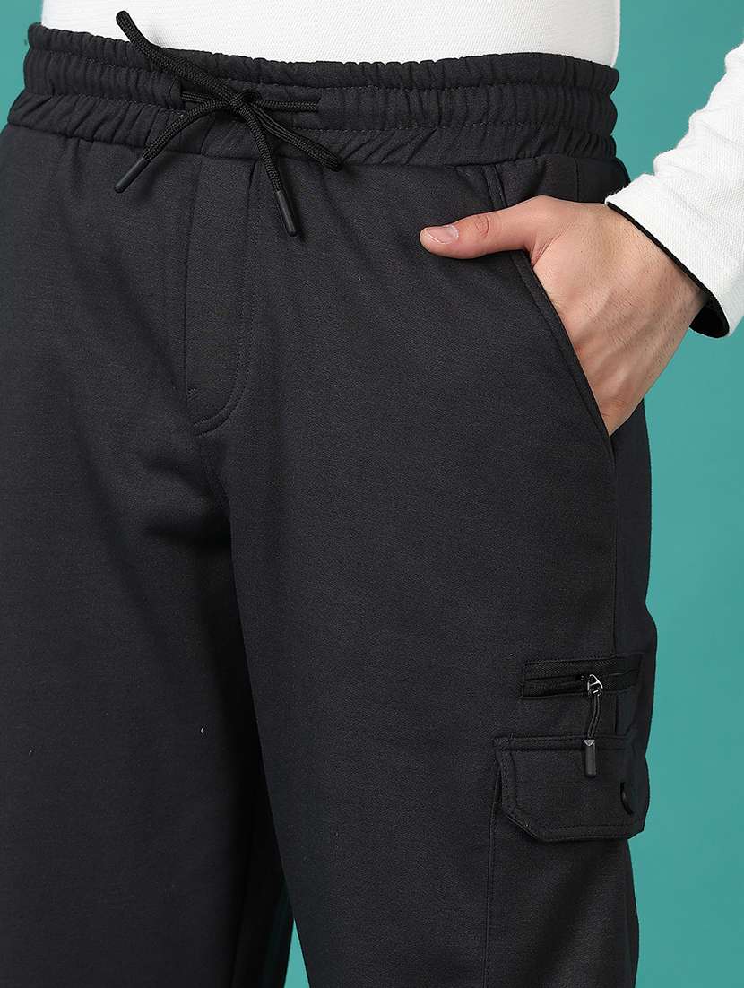 men black solid regular fit full length cargo - 21564129 -  Standard Image - 5