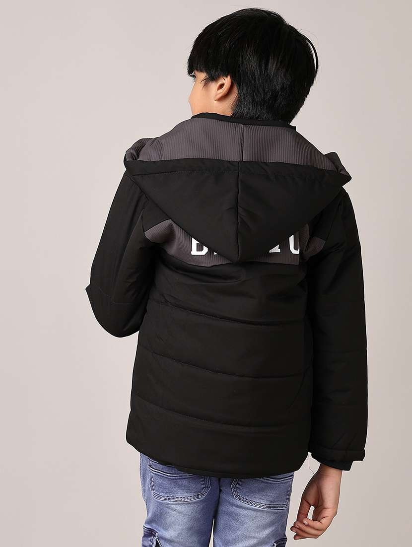 boys black solid long sleeve bomber hooded jacket - 21564140 -  Standard Image - 3