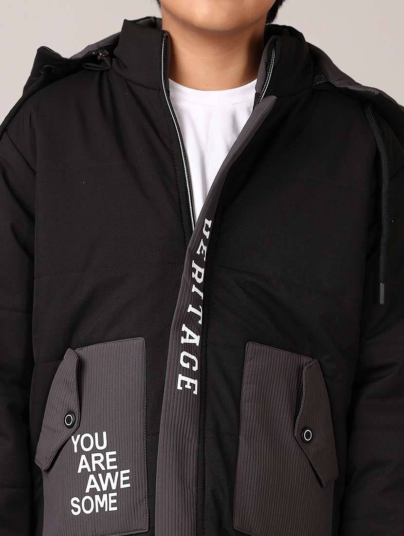 boys black solid long sleeve bomber hooded jacket - 21564140 -  Standard Image - 5