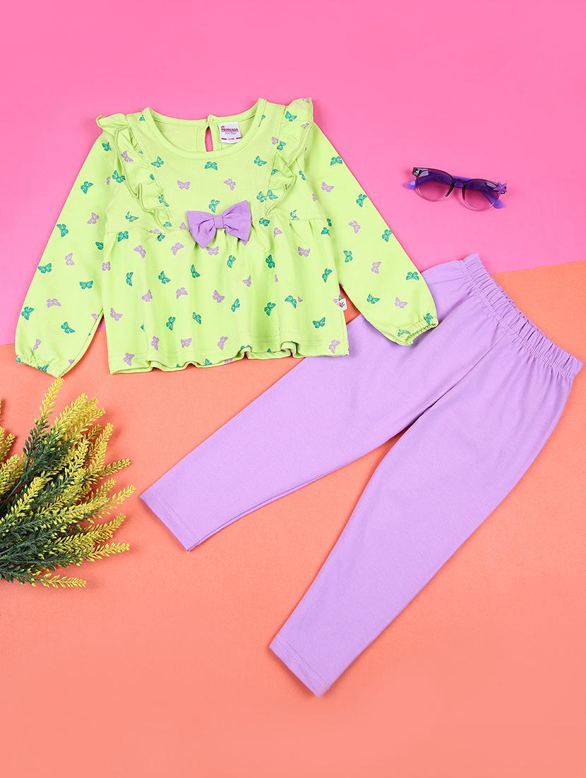 girls printed top & leggings full length set - 21564174 - Zoom Image - 0