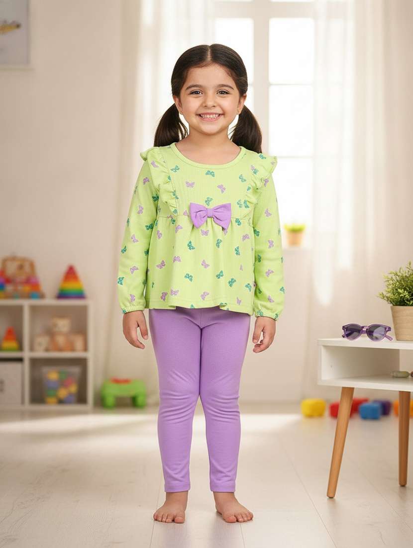 girls printed top & leggings full length set