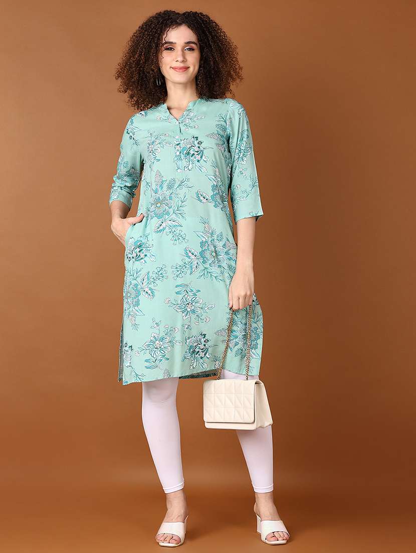 women floral mandarin neck straight kurta - 21564230 -  Standard Image - 3