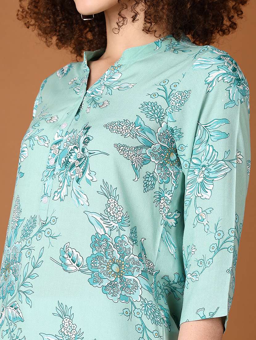women floral mandarin neck straight kurta - 21564230 -  Standard Image - 5
