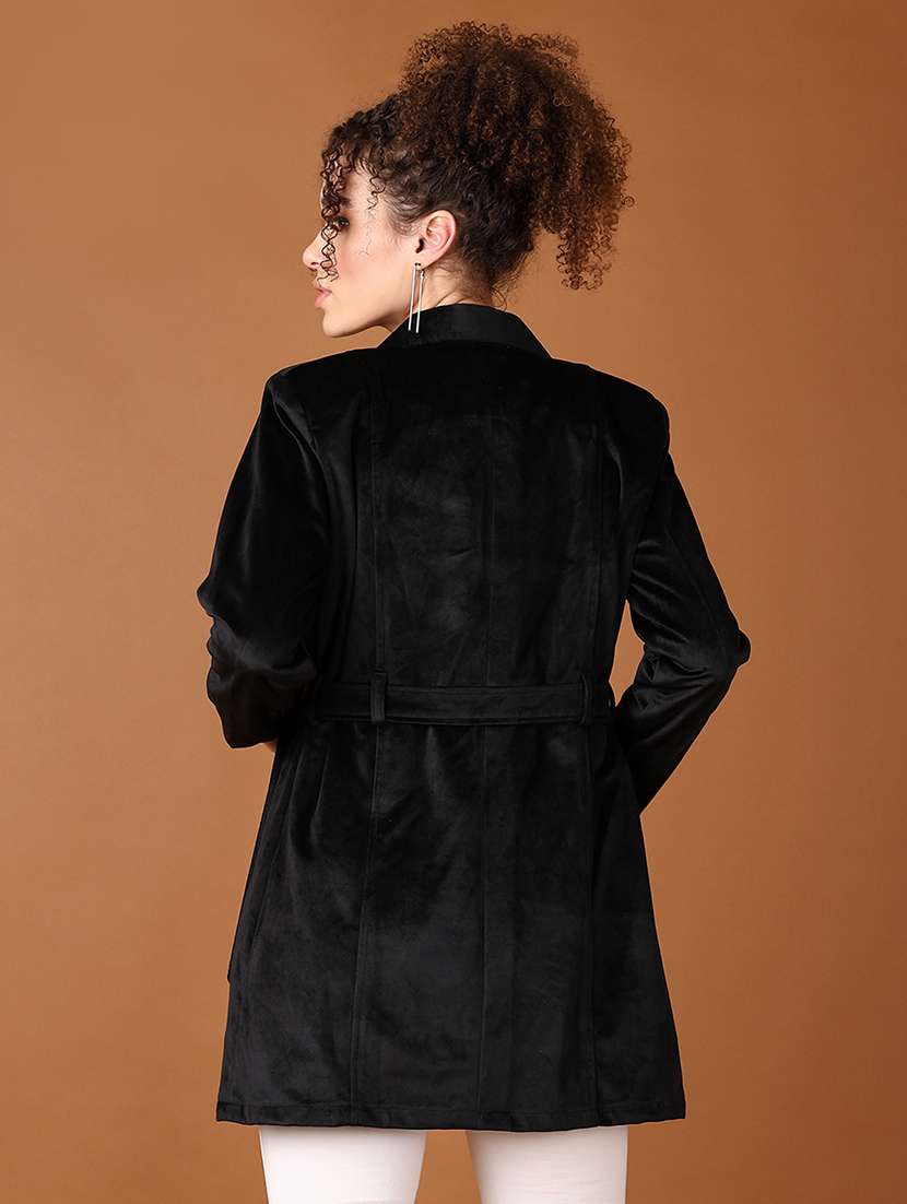 women black solid full sleeve coat - 21564842 -  Standard Image - 3