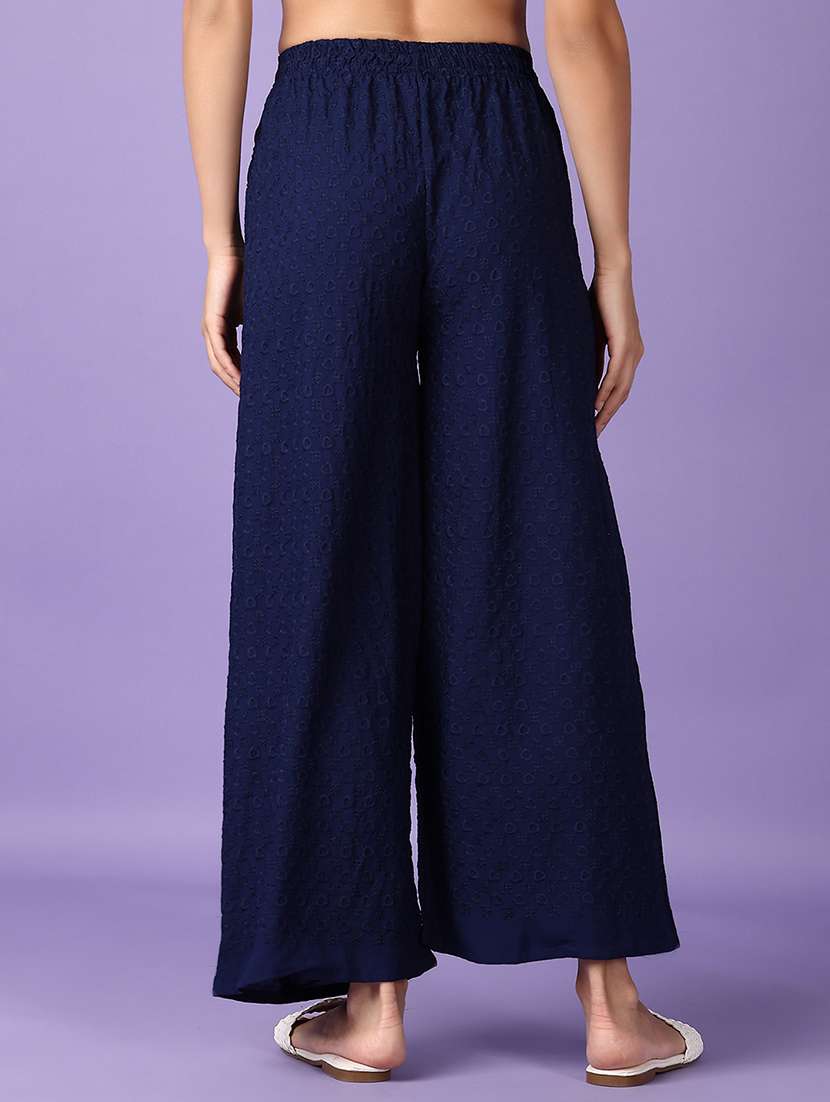 women navy blue embroidered palazzo - 21564867 -  Standard Image - 3