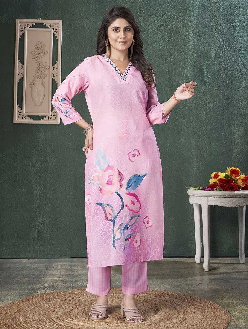 women printed three quarter sleeve kurta pant set - 21565111 -  Zoom Image - 0