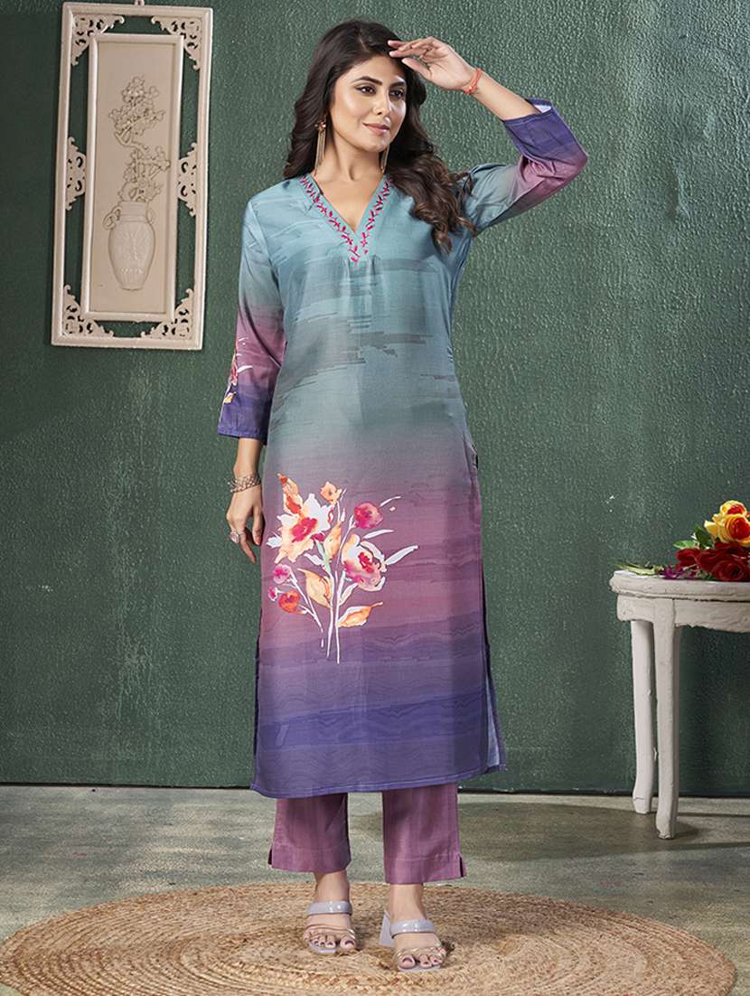women printed three quarter sleeve kurta pant set - 21565113 -  Zoom Image - 0