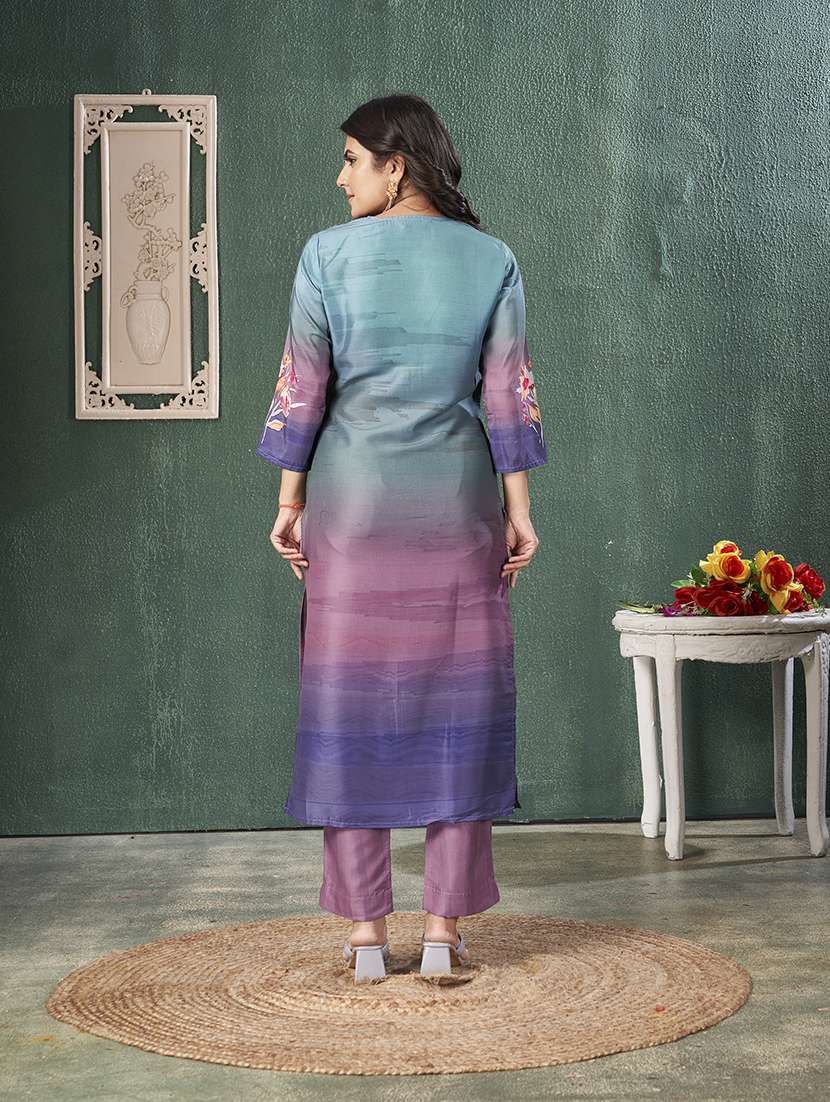 women printed three quarter sleeve kurta pant set - 21565113 -  Standard Image - 3