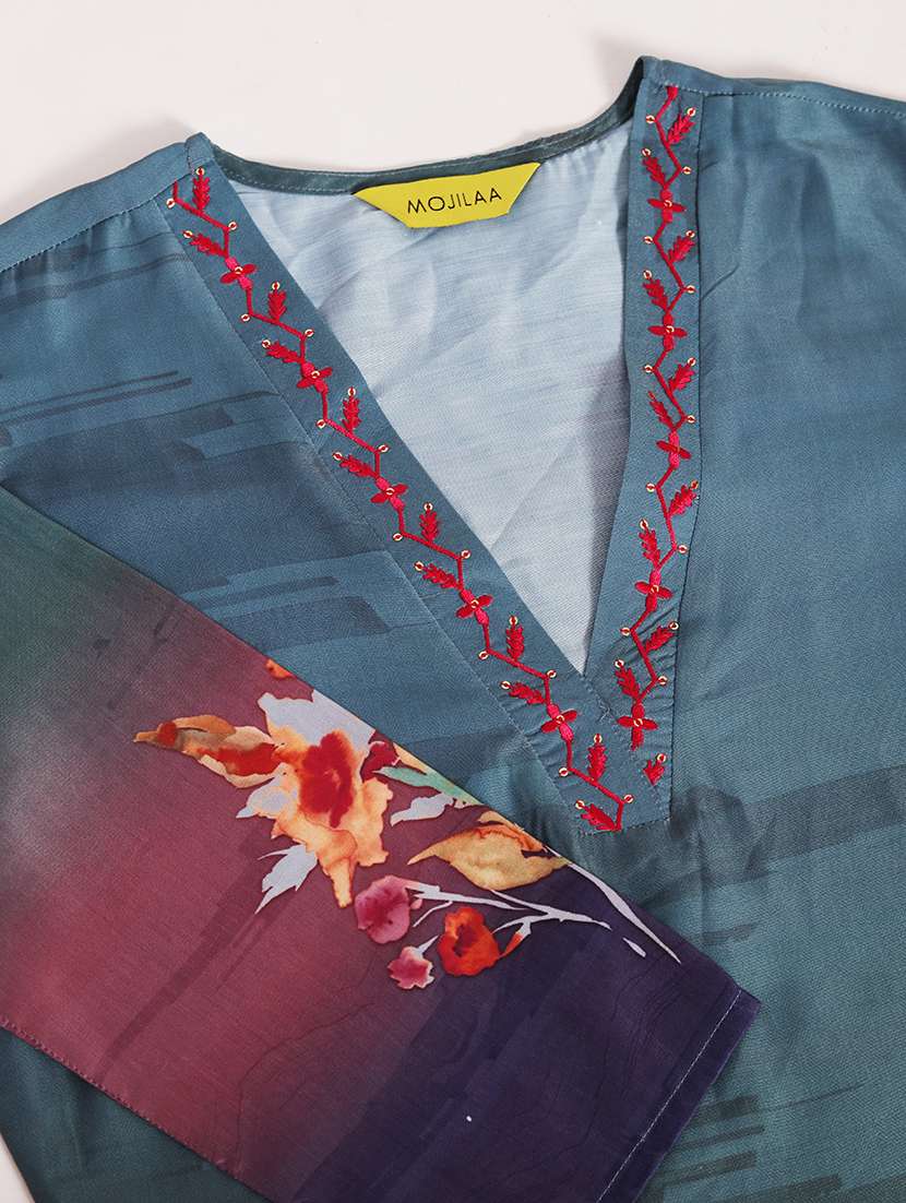 women printed three quarter sleeve kurta pant set - 21565113 -  Standard Image - 5