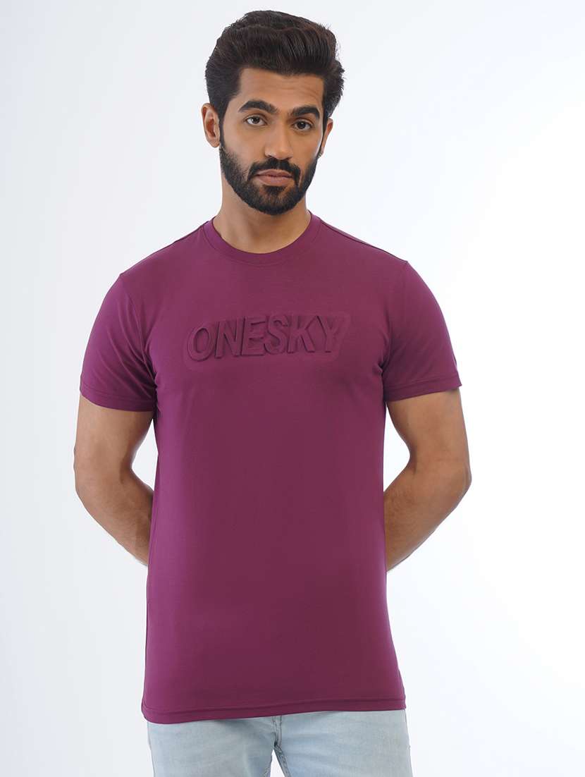 men round neck typographic short sleeve t-shirt - 21565149 - Zoom Image - 0