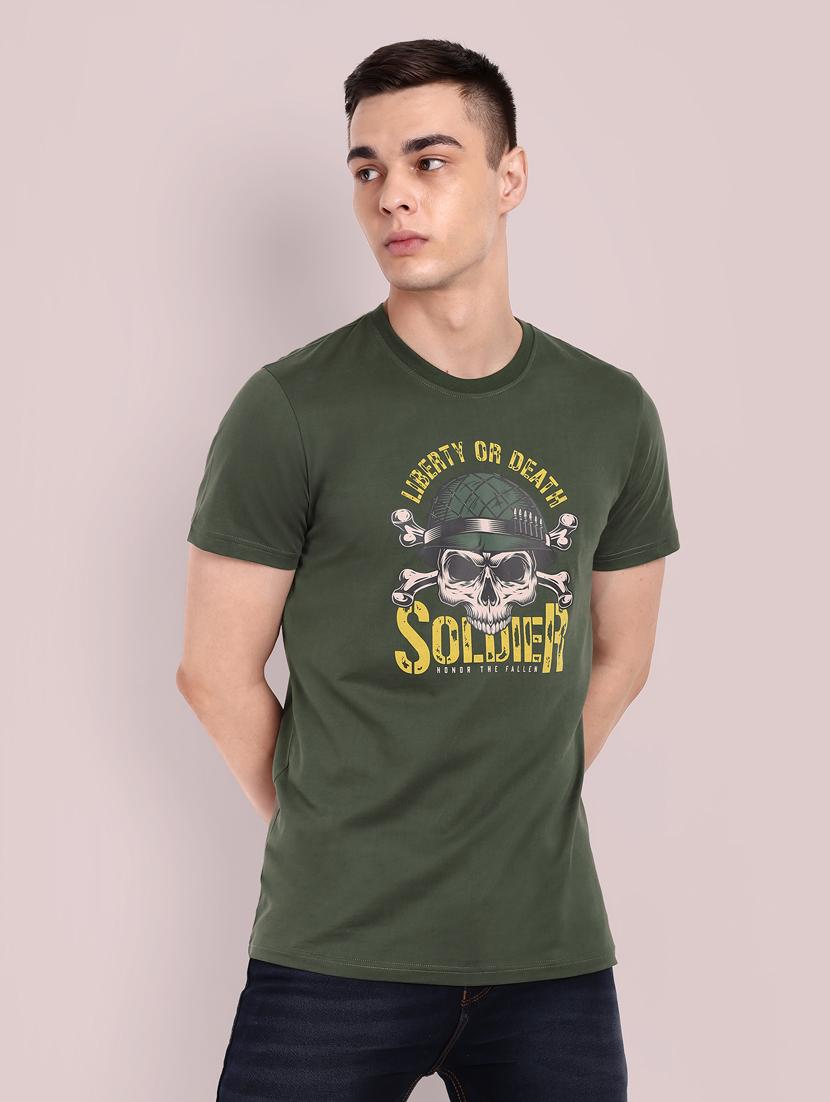 men round neck front print t-shirt - 21565169 - Zoom Image - 0