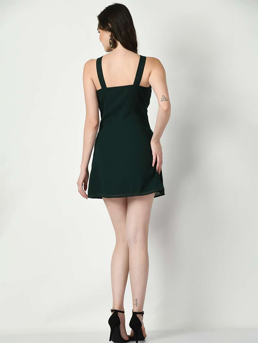 women green solid a-line dress - 21565228 - Standard Image - 3