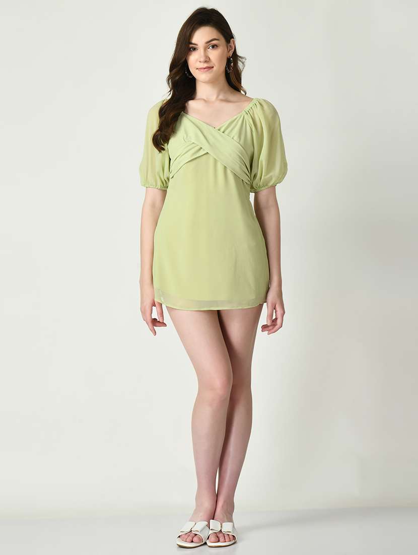 women lime solid a-line dress - 21565233 - Zoom Image - 0