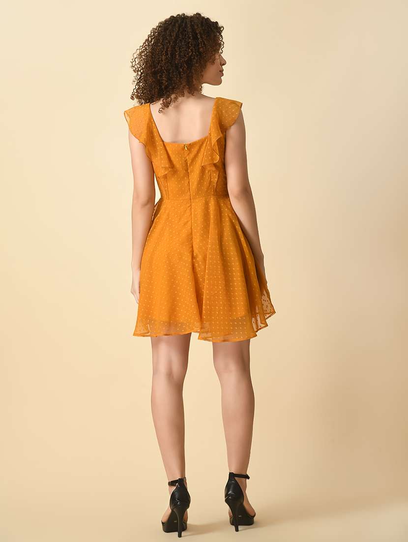 women dobby squar neck fit & flare dress - 21565252 - Standard Image - 3