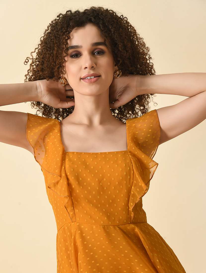 women dobby squar neck fit & flare dress - 21565252 - Standard Image - 5