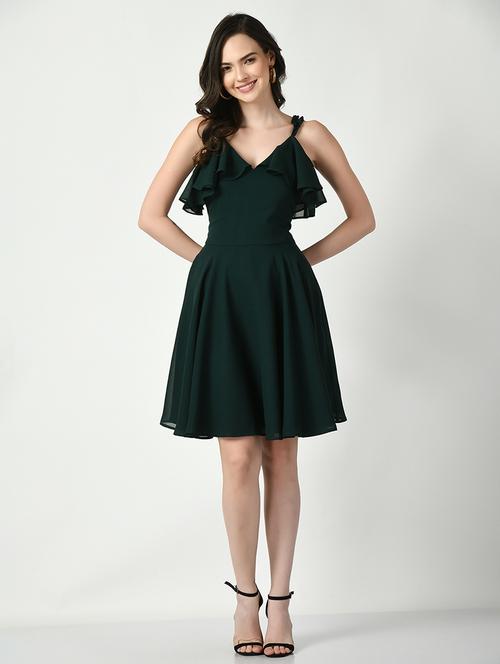 women dark green solid fit & flare dress - 21565343 -  Standard Image - 0
