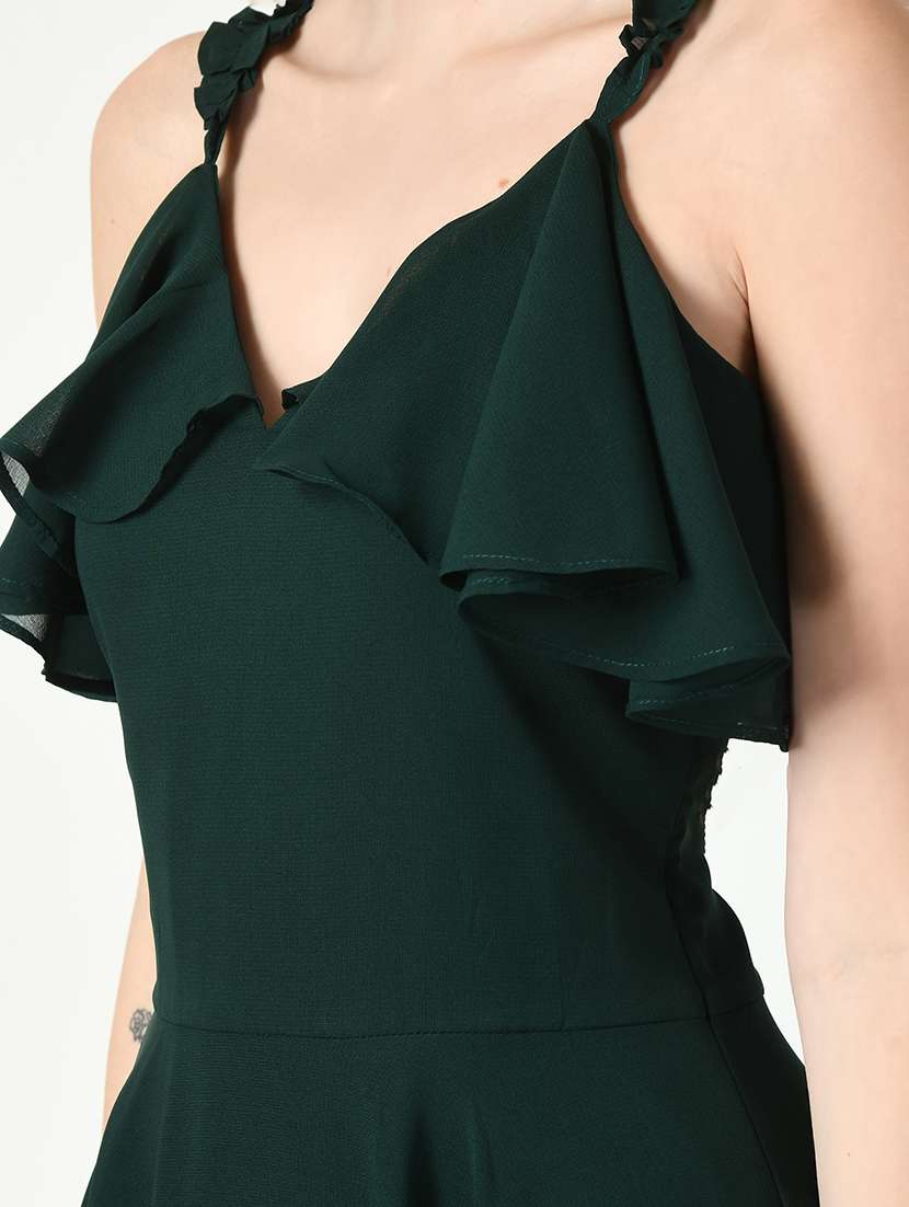 women dark green solid fit & flare dress - 21565343 - Standard Image - 5