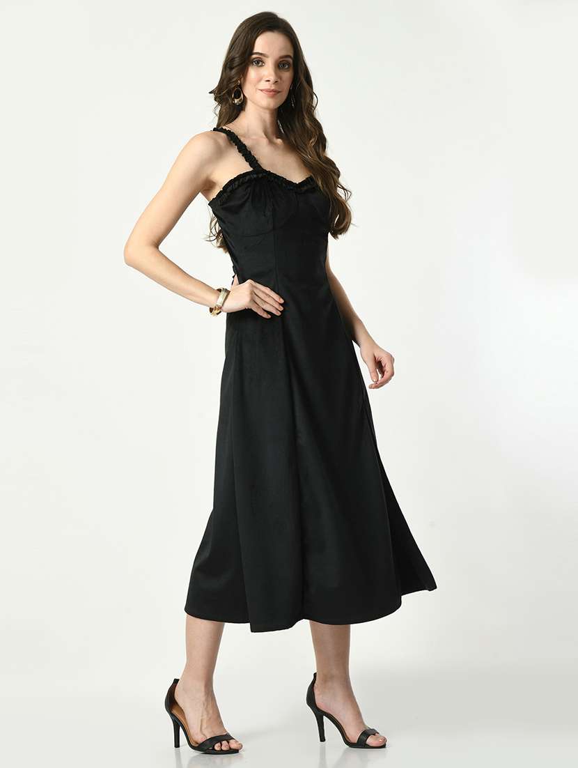 women solid velvet high slit dress - 21565398 - Standard Image - 3