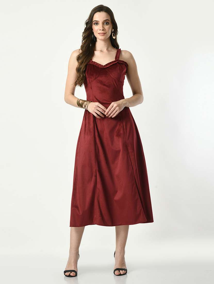 women solid velvet high slit dress - 21565399 - Zoom Image - 0