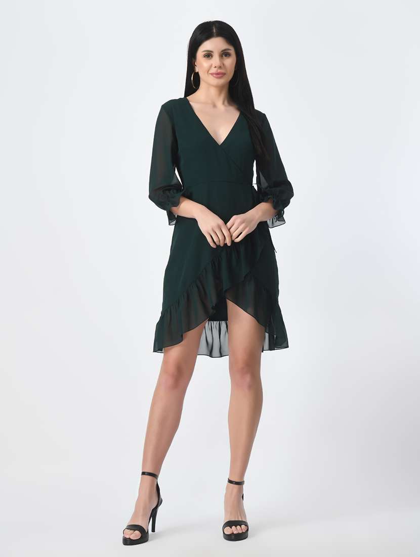 women dark green solid high-low dress - 21565440 - Zoom Image - 0