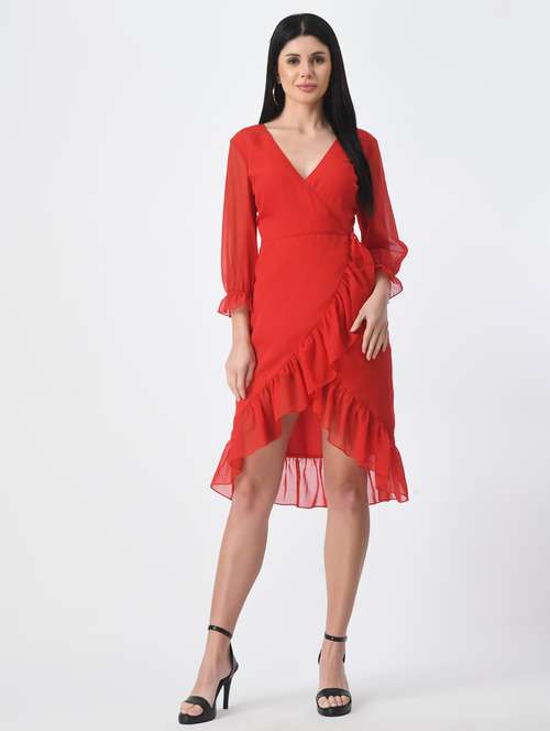 women red solid high-low dress - 21565442 - Standard Image - 0