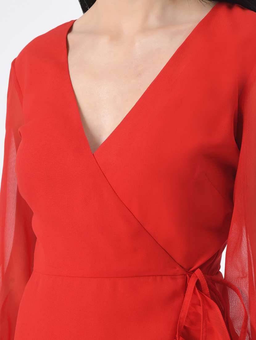 women red solid high-low dress - 21565442 - Standard Image - 5