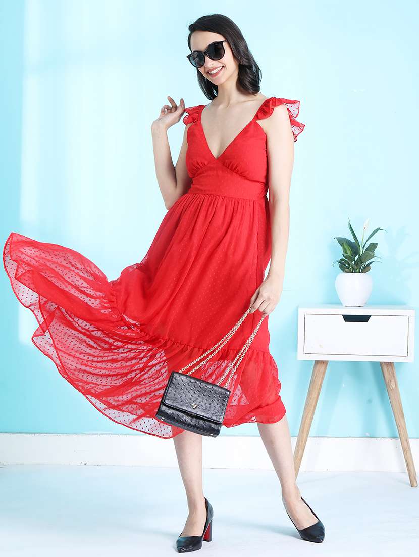 women v-neck self-designed fit & flare dress - 21565446 -  Zoom Image - 0