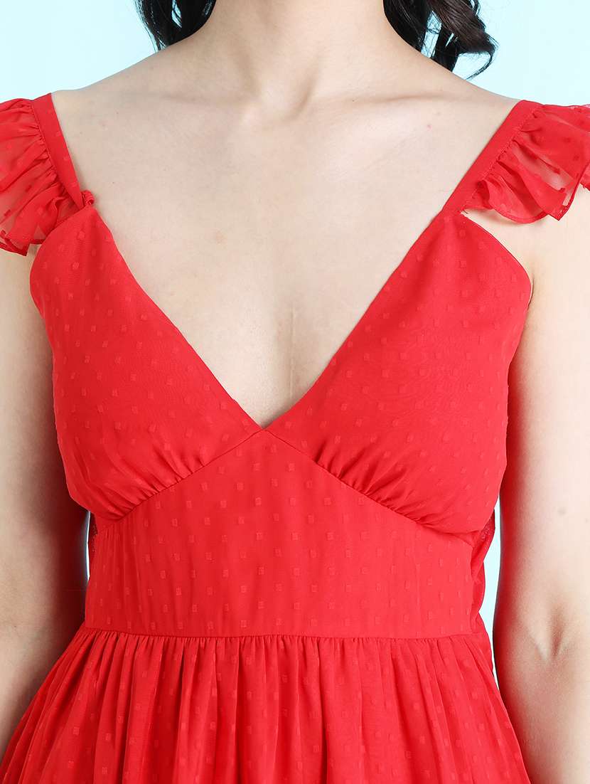 women v-neck self-designed fit & flare dress - 21565446 - Standard Image - 5
