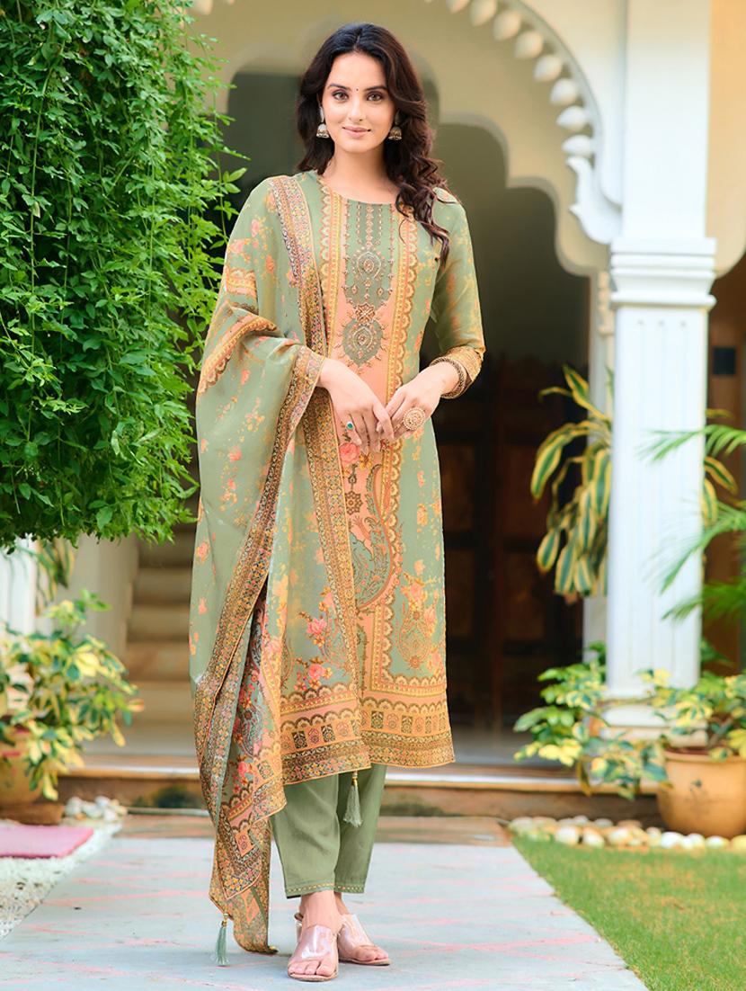 women three quarter sleeve kurta pant with dupatta set