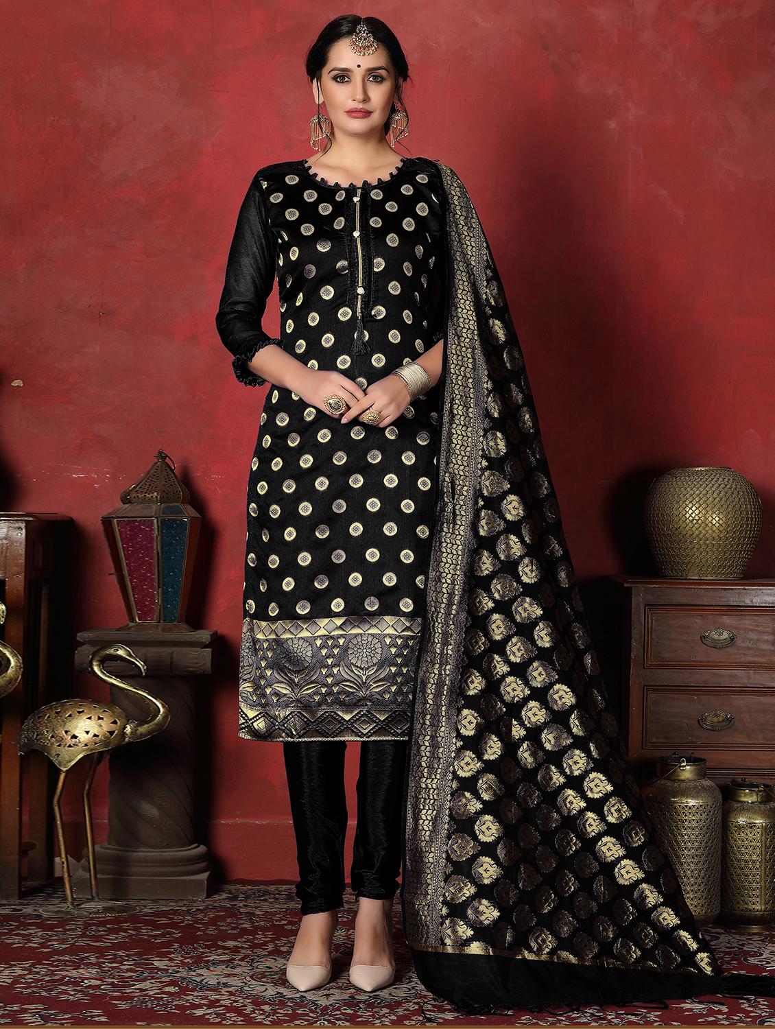 women black self design unstitched suit - 21566715 - Zoom Image - 0