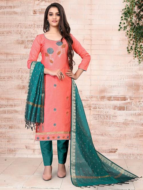 women peach embroidered unstitched suits - 21566721 - Standard Image - 0