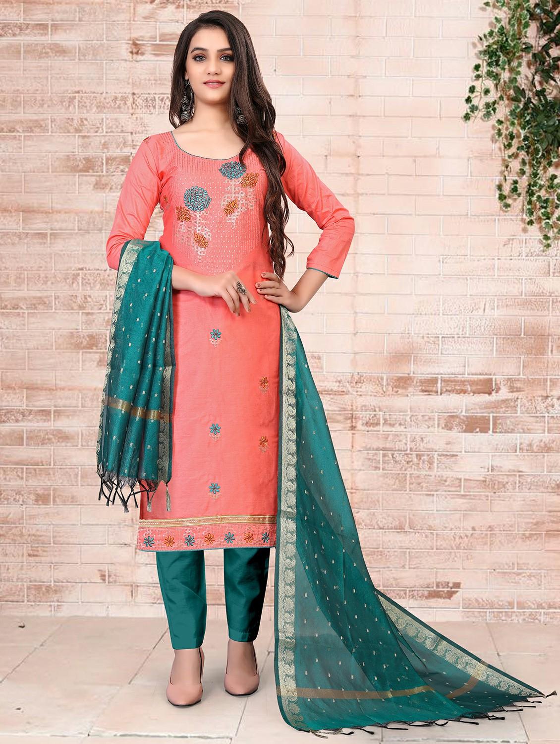 women peach embroidered unstitched suits - 21566721 - Zoom Image - 0