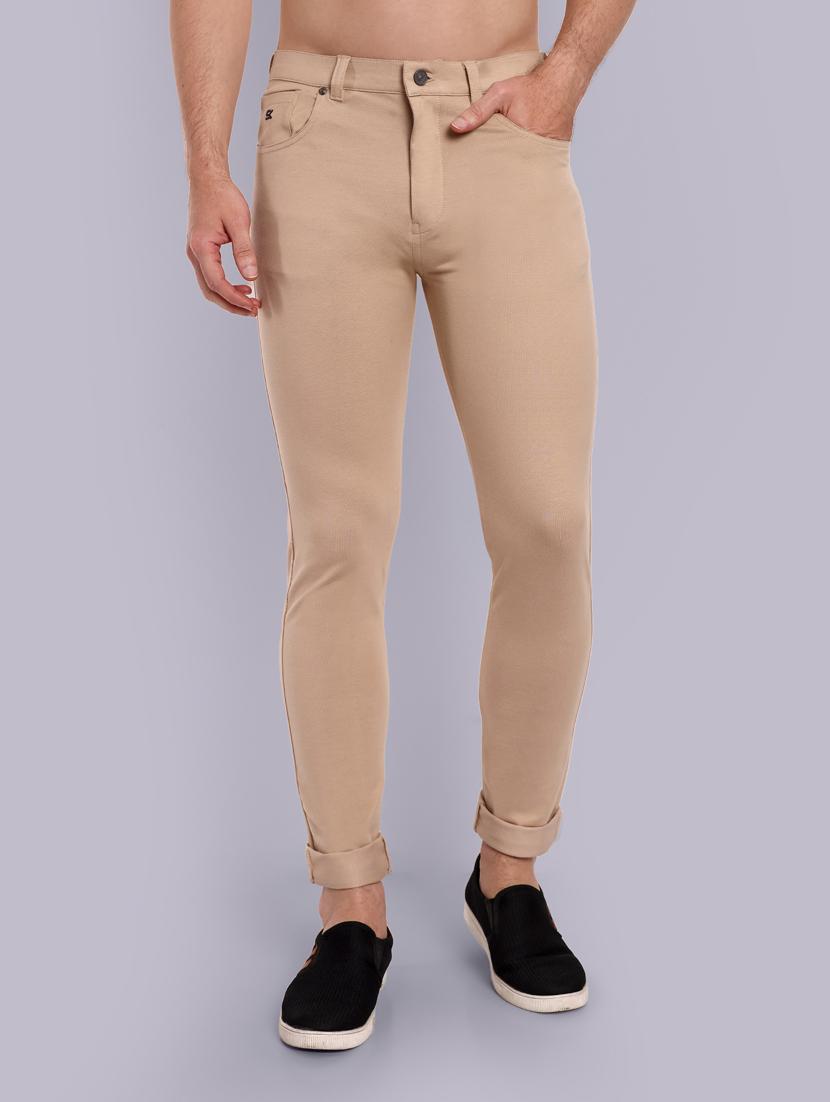men beige solid mid rise chinos 