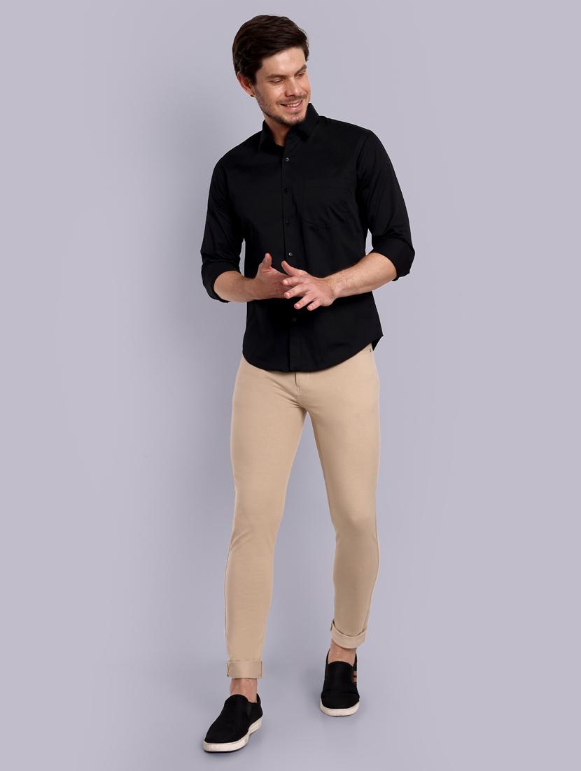 men beige solid mid rise chinos - 21566729 - Standard Image - 3