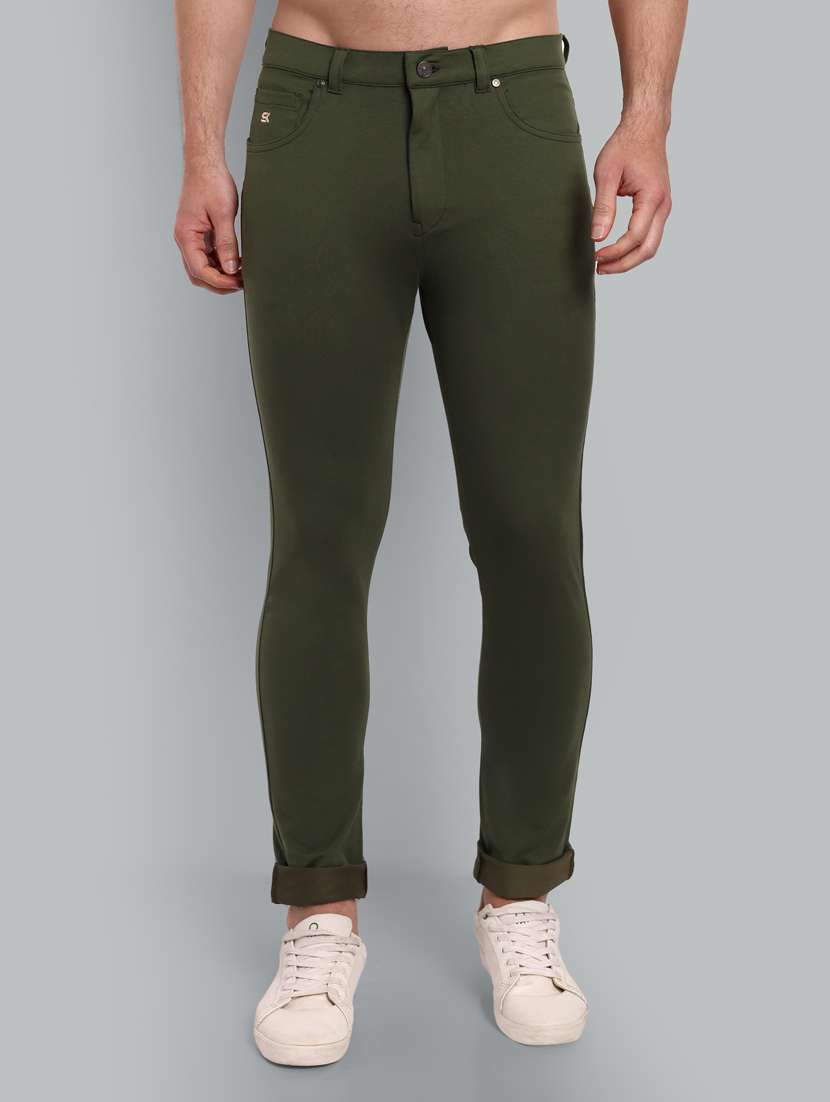 men olive green solid mid rise chinos - 21566732 - Zoom Image - 0