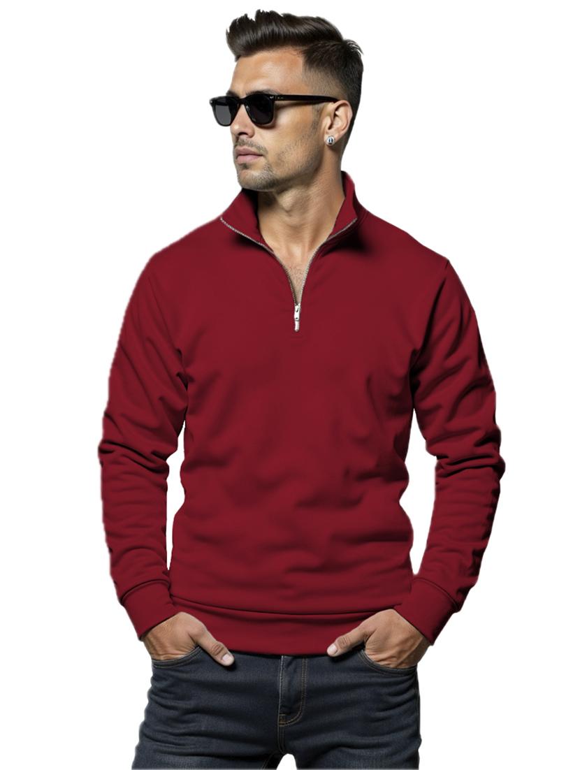 men solid long sleeve stand collar zip detailed sweatshirt - 21567041 - Zoom Image - 0