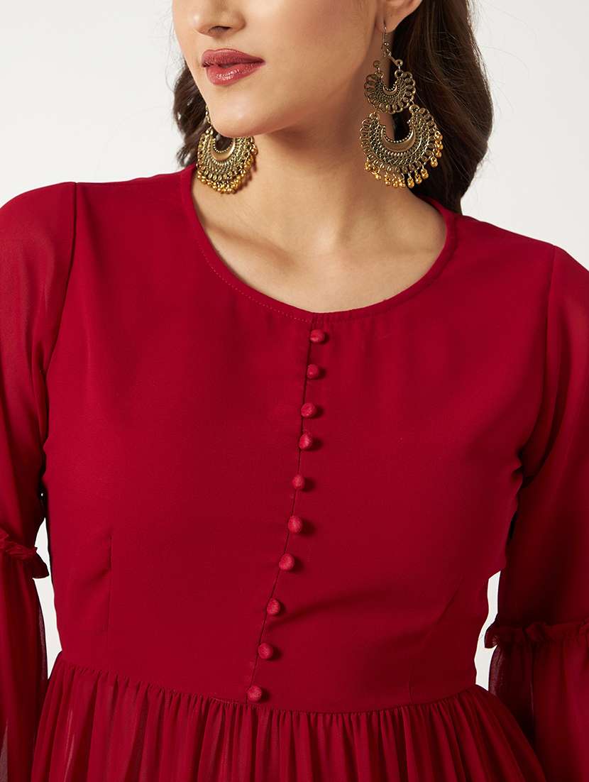 women red round neck kurta sharara set - 21567177 - Standard Image - 5