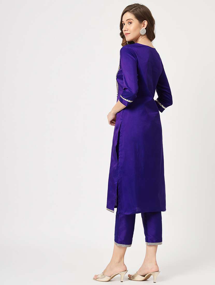 women blue round neck kurta pant set - 21567180 - Standard Image - 3